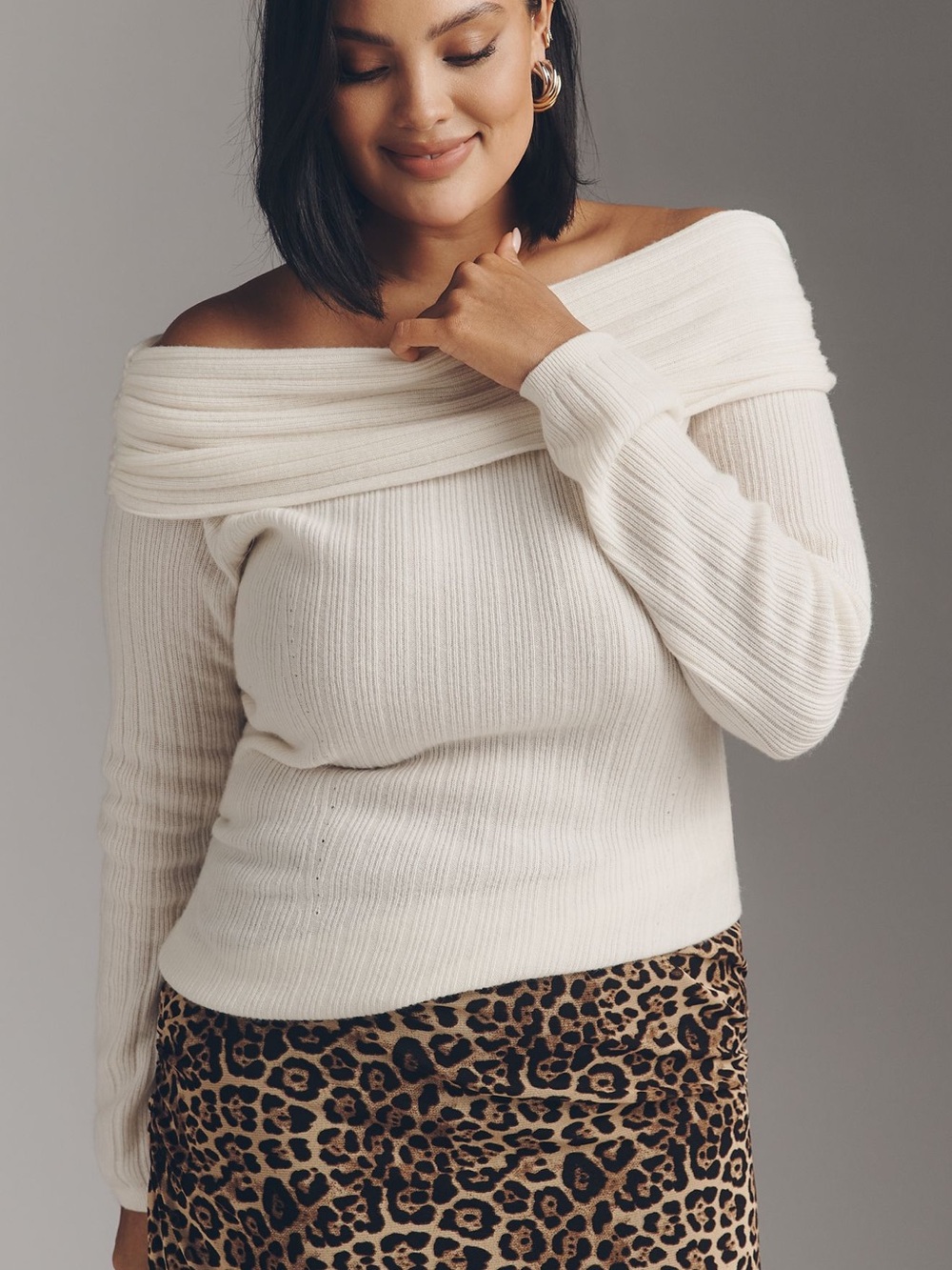 *Anthropologie Off Shoulder Wool Cashmere Sweater